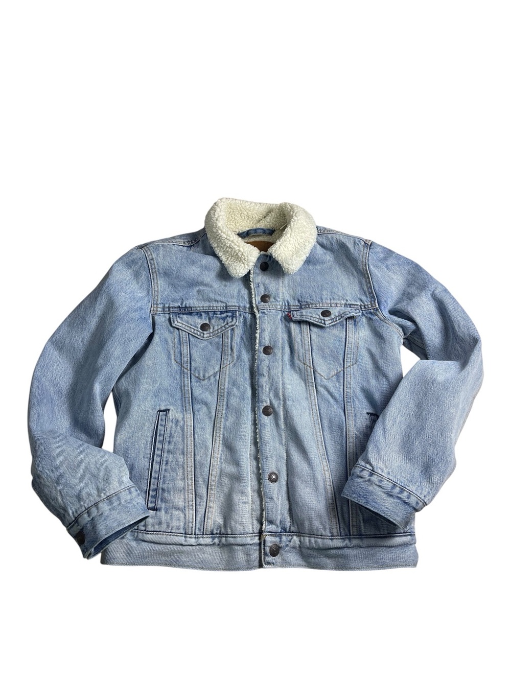 Levis Mens SMALL Premium Sherpa Jacket Denim Trucker Jackets Light Wash Blue